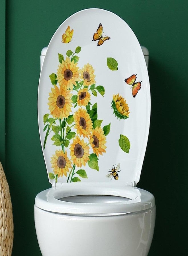 aoukoslt Sunflower Butterfly Bathroom Toilet Sticker Self-Adhesive Waterproof PVC Wall Murals Toilet Lid Decals Home Art Decor DIY Removable Waterproof Toilet Sticker, Toilet Lid Decals - Image 3